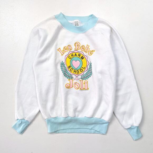 Vintage Les Bebe Sweatshirt Girls Size 8 80s White Pastel Graphic Long Sleeve - Picture 1 of 4